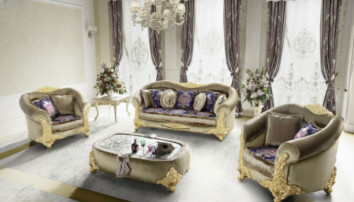 Sofa Polster 3 2 1 Sitzer Barock Holz 3tlg. Luxus Möbel Klassischer Sofagarnitur