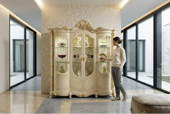 Schrank Echtholz Anrichte Vitrine Wohnzimmer Möbel Massive Holz Vitrinen Glas