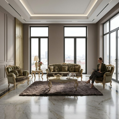 Sitzgarnitur 3+2+1 Sitzer Möbel Polster Textil Italienische Chesterfield Design
