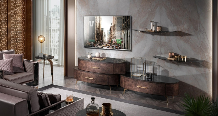 Design Wohnwand Sideboard 2x Wandablage rtv Kommode Anrichte 4 tlg. Set RTV
