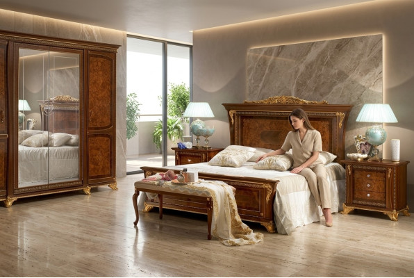 Schlafzimmer Barock Rokoko Holz Möbel Bett Polster Luxus Doppel Betten