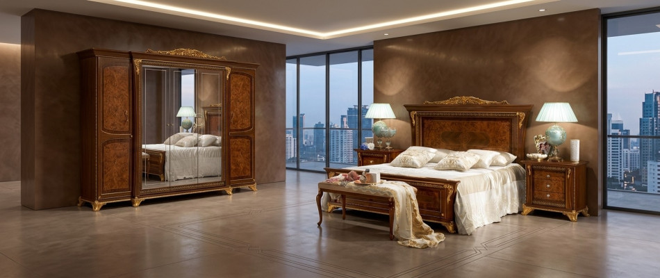 Schlafzimmer Barock Rokoko Holz Möbel Bett Polster Luxus Doppel Betten