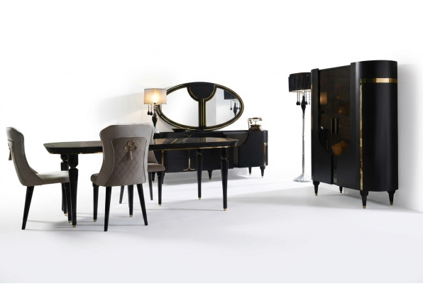 Tisch Set Garnitur Esstisch 4 Stühle Luxus Stil Möbel Stuhl Gruppe Kommode 8tlg