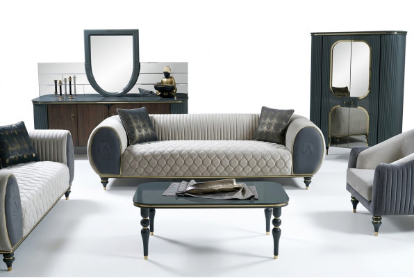 Dreisitzer Sofa 3 Sitzer Stoff Luxus Couch Sofa big Polster 230 cm Designer