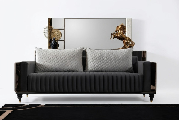 Dreisitzer Couch Polster Design Sofa 3er Sitz Sofas Zimmer Moderne Schwarz Neu