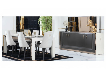 Esszimmer Garnitur Tisch 6x Stuhl Kommode Spiegel Italienischer Stil Gruppe Neu