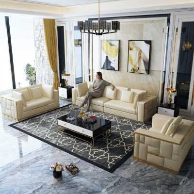 Design Sofa Couch Polster Sitz Garnitur 3+2+1+ Chaiselongue Leder Luxus