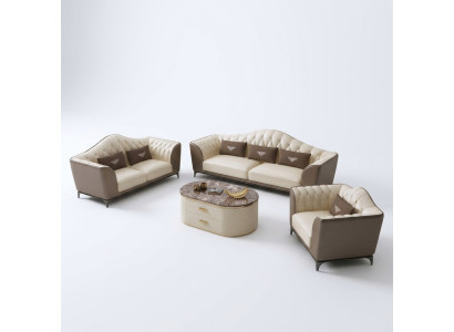 Komplett Set Sofagarnitur 3+2+1 Design Ledersofa Ledergarnitur Couchen