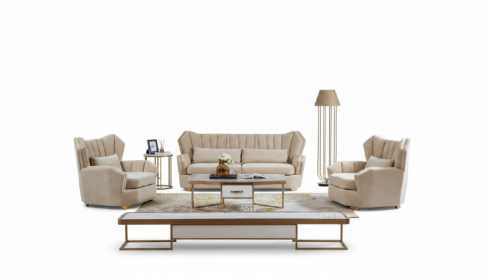 Sofa Couch Garnitur Sitz Polster Komplett Set 3+2+1 Deko Sofas Designer