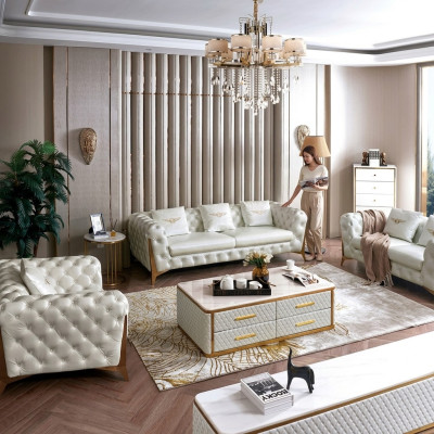 Luxus Chesterfield Sofagarnitur 3+2+1 Sitzer mit Couchtisch Möbel Couch