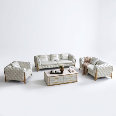 Luxus Chesterfield Sofagarnitur 3+2+1 Sitzer mit Couchtisch Möbel Couch