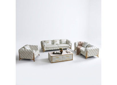 Luxus Chesterfield Sofagarnitur 3+2+1 Sitzer mit Couchtisch Möbel Couch