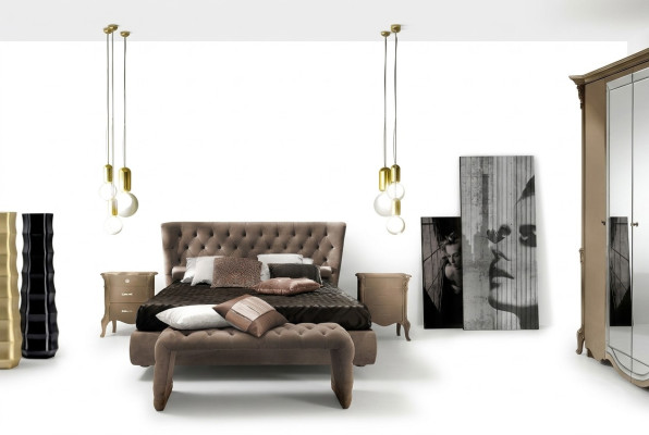 Luxus Schlafzimmer Set 4tlg. Bett + 2x Nachttisch + Hocker Moderne Design Betten Massivholz