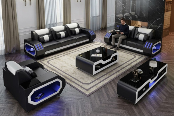 Sofagarnitur Set 3+2+1 Sitzer Couchtisch Sideboard Garnitur Design Moderne