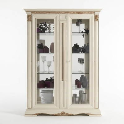 Vitrine Glas Schrank Wohnzimmer Schaufenster 2tlg.Vitrinen Barock Rokoko Italien Massivholz