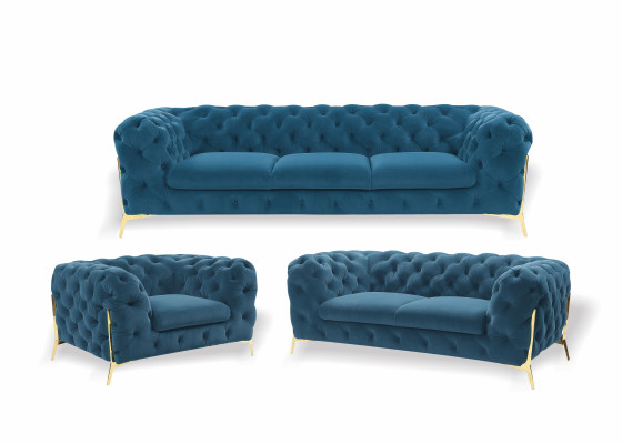 Chesterfield Couch Polster Sitz Garnitur 3+1+1 Sitzer Samt Designer Couchen Neu