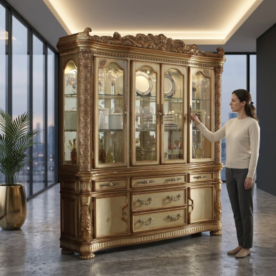 Luxus Schaufenster Vitrine Vitrinen Schrank Glas Antik Stil Barock Rokoko