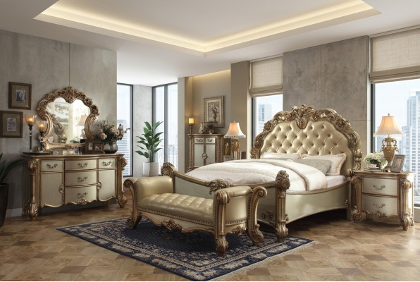 Bett 2x Nachttisch 3tlg. Klassisches Schlafzimmer Set Luxus Barock Rokoko