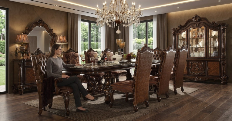 Klassischer Esstisch Holz Esszimmer Garnitur 8x Stühle Designer Set