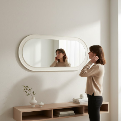 Spiegel Holzrahmen Großer Wandspiegel Klassischer Design Oval Holz Rahmen 150cm
