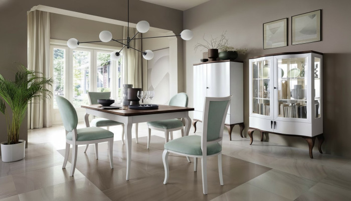 Esszimmer Garnitur Set Klassische Tisch 4x Stühle Vitrine Kommode 7tlg