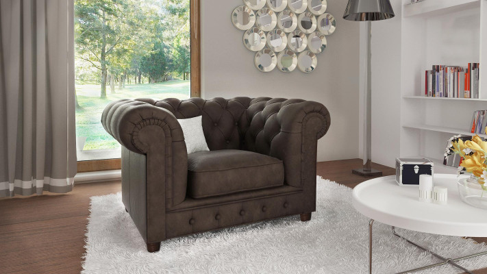 Sessel Fernseh Sitz Club Lounge Textil Leder Edler Design Chesterfield