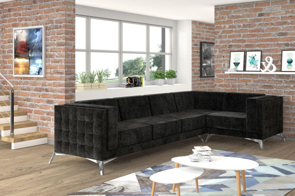 Chesterfield Ecksofa L-Form Stoff Design Couch Polster Sitz Textil Sofa Eck Neu