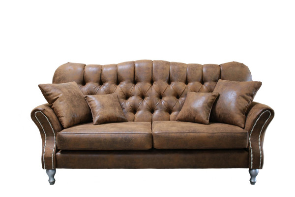 Vintage Chesterfield Sofagarnitur Couch Polster Sofa Leder 3+1 Sitzer Set
