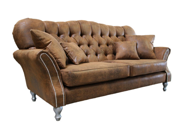 Vintage Chesterfield Sofagarnitur Couch Polster Sofa Leder 3+1 Sitzer Set
