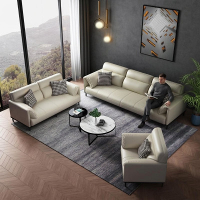 Luxuriöse Wohnzimmer Sofagarnitur 3+2+1 Set Garnitur Leder Polster Couchen Stoff