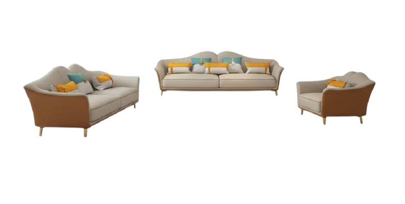 Luxuriöse Wohnzimmer Garnitur Leder Polster Couchen Stoff Sofagarnitur 3+2+1 Set