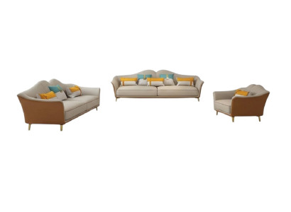 Luxuriöse Wohnzimmer Garnitur Leder Polster Couchen Stoff Sofagarnitur 3+2+1 Set