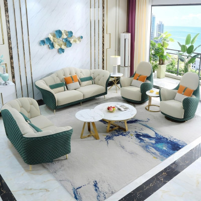 Sofagarnitur 3+2+1 Sitzer Leder Sofa Couch Garnitur Design Beige Grün