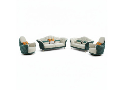 Sofagarnitur 3+2+1 Sitzer Leder Sofa Couch Garnitur Design Beige Grün