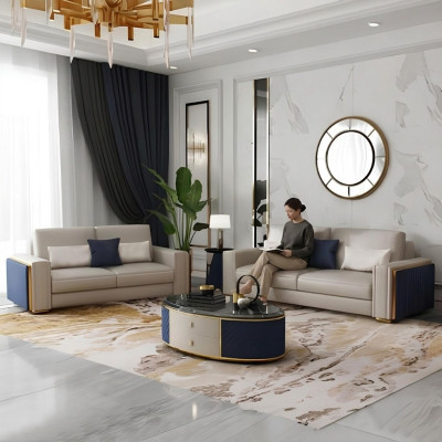 Sofagarnitur 3+2+1 Set Couchtisch Design Sofas Ledersofa Couch Wohnlandschaft