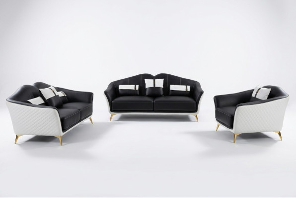 Schwarze Sofagarnitur 3+2+1 Set Wohnlandschaft Sofa Couch Garnitur Ledersofa Neu
