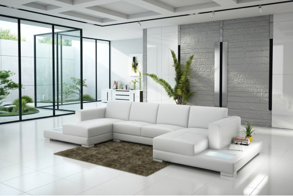 Ecke Ecksofa U-Form Wohnlandschaft Sofa Couch Polster Garnitur Stoff Sofas Leder