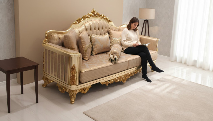 Sofagarnitur 331 Sitzer Textil Komplett Set Sofa Sessel Holz Chesterfield