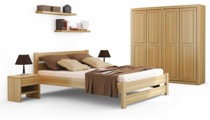 Schlafzimmer Set Komplett 5tlg. Bett Echte Nachttische Massive Holz Möbel Neu
