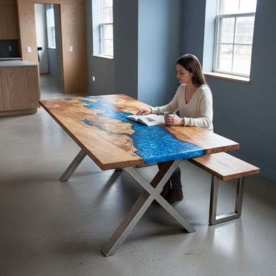 Couchtisch River Table Echtes Holz Flusstisch 120x90 Massive Tische