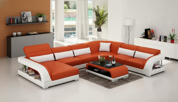 Ecksofa UForm Modernes Sofa Ledersofa Couchen Polster Designer Sofas Tisch 2tlg
