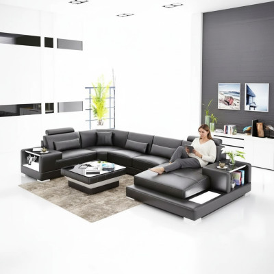 Ecksofa Wohnlandschaft Eckcouch Couchtisch Sofa LForm Ledersofa Couch Polster
