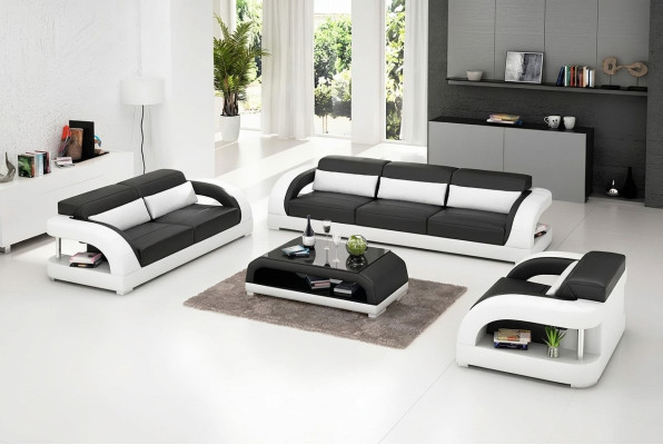 Ledersofa Sofagarnitur 3+2+1 Sitzer + Couchtisch Ledersofa Modernes Sofa