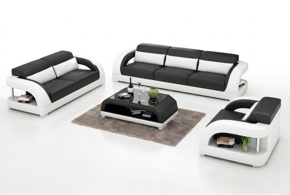 Ledersofa Sofagarnitur 3+2+1 Sitzer + Couchtisch Ledersofa Modernes Sofa