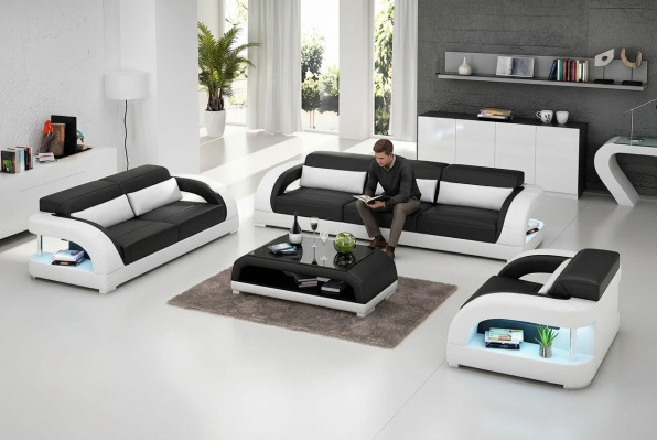 Wohnlandschaft Sofagarnitur 3+2+1 Sitzer Designer-Sofa Ledersofa Modernes Sofa