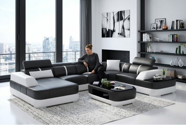 Ecksofa Design Moderne Wohnzimmer Eckcouch Lederpolster Couch Sofa