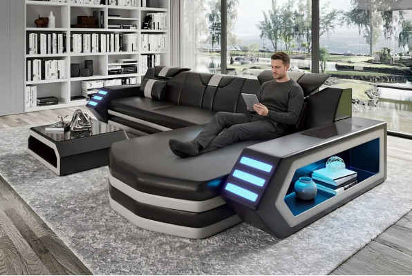 Design Ecksofa Wohnzimmer Möbel Eckcouch Lederpolster Couch Sofa