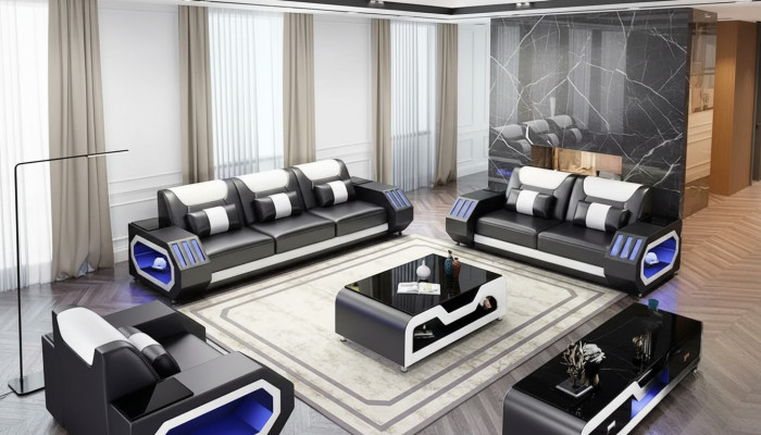 Moderne Ledersofagarnitur Couch Polster Sofa Garnituren Ledersofa Sideboard Neu