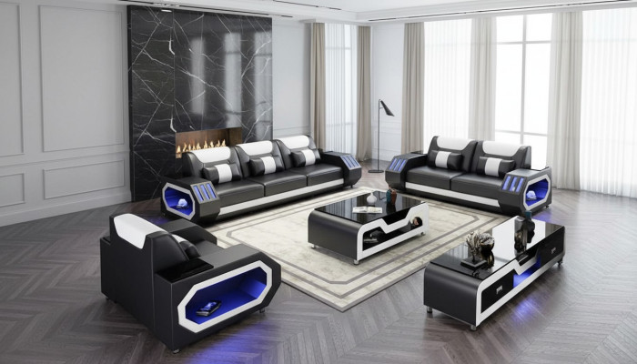 Sofagarnitur 321 Sitzer Modernes Sofa Ledersofa Designer Sofa Wohnlandschaft Neu