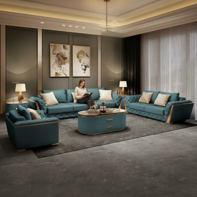 Leder Designer Sofa Couch Polster Garnitur 6tlg. Set Garnituren Couchtisch